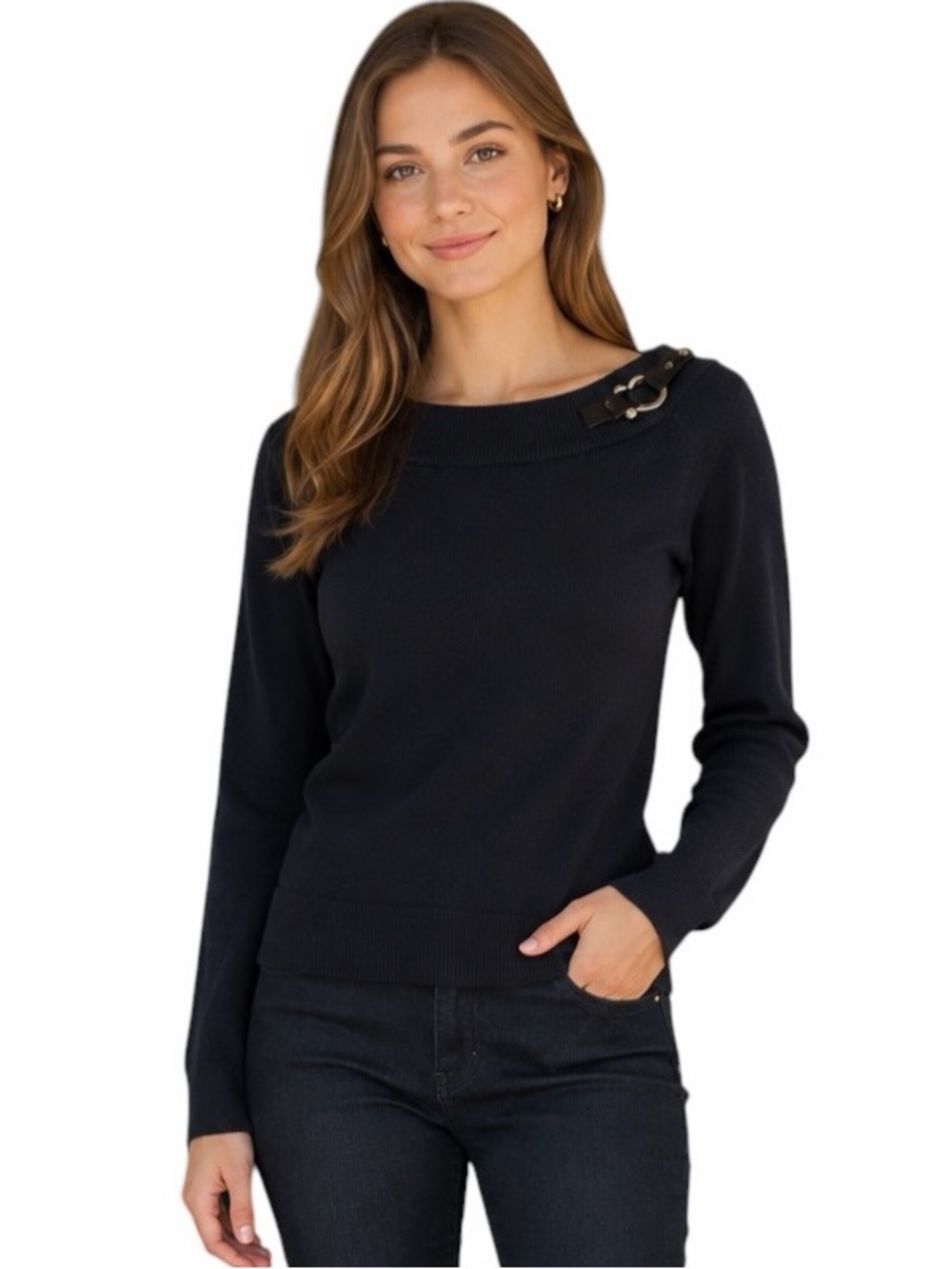 Lauren Ralph Lauren Small Black Ribbed Knit Sweater Boat Neckline Heritage
